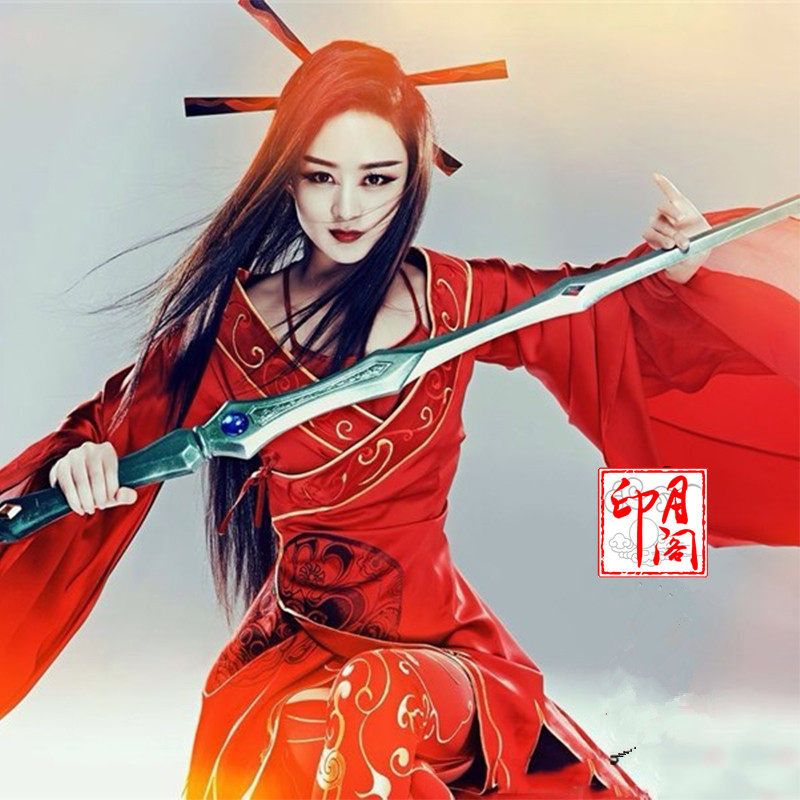 印月阁新款花千骨赵丽颖同款女装写真服装红色绣花女古装服 妖神