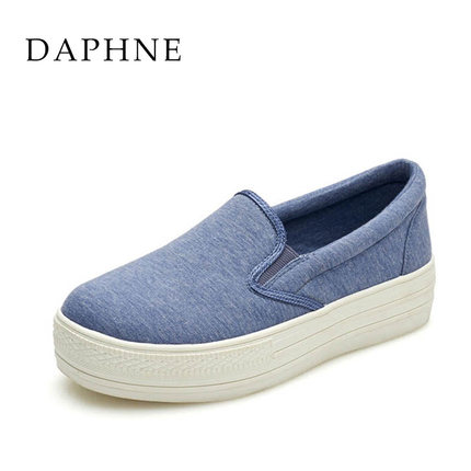 Daphne/达芙妮春季新款女鞋 中跟纯色弹力布单鞋乐福鞋1515101013