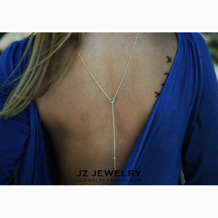 JZ BodyChain 欧美简约毛衣链长项链 海边泳衣内搭爱心背链身体链