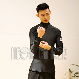NEON DANCER 男士专业拉丁舞秋冬款练功上衣 高领灯笼袖舞服