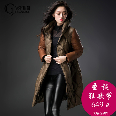 欧美大牌羽绒服女秋冬新品大码宽松中长款拼接