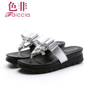Faiccia/non 2015 summer styles counter genuine leather bow rhinestone platform women thongs 8344