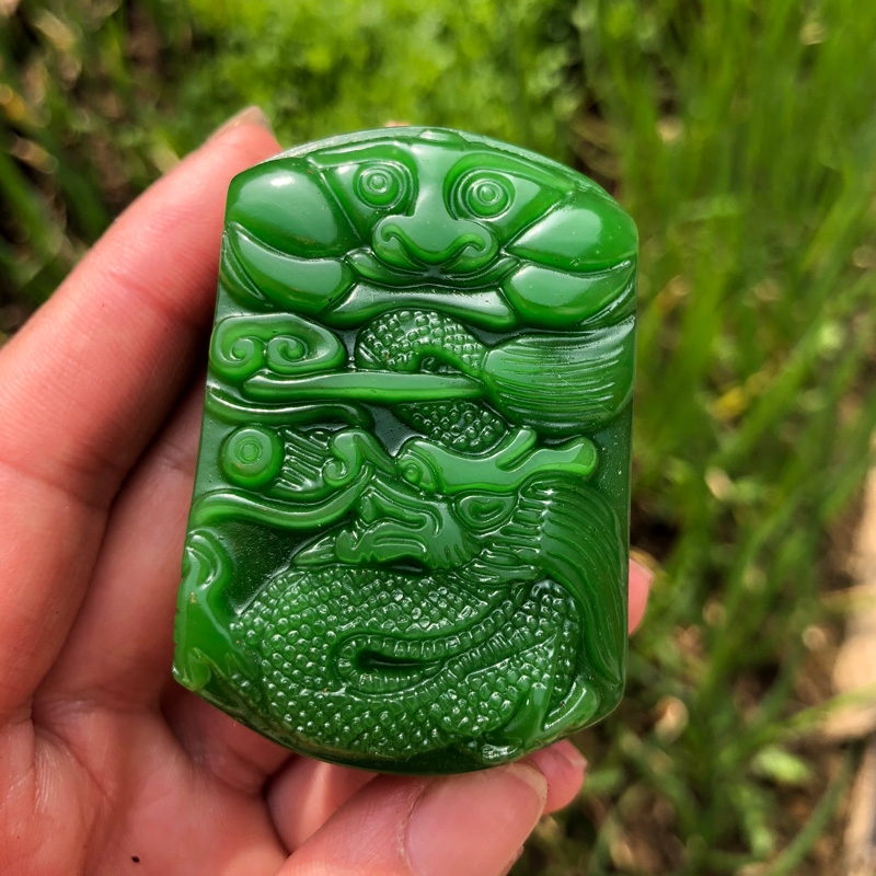 台湾干青游龙戏珠皮带扣菠菜绿腰扣生肖皮带扣送证书