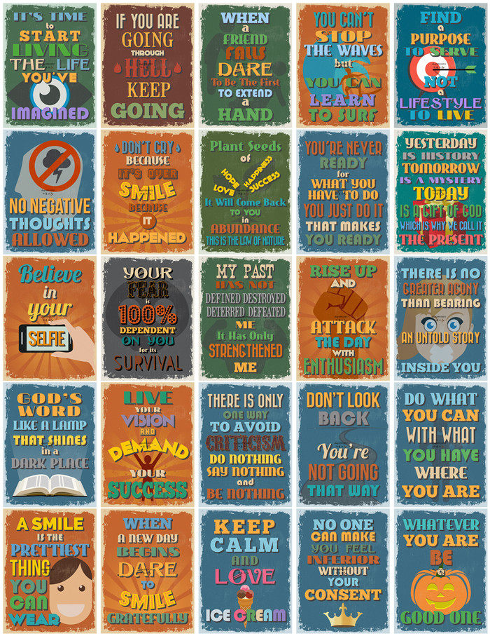 矢量设计素材 25张欧美英文励志短语复古风格英语名言海报模板eps
