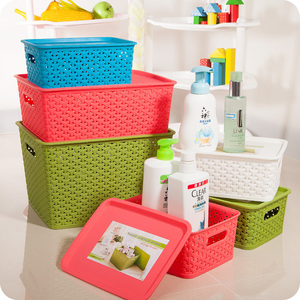 大号有盖塑料收纳盒编织收纳筐桌面收纳篮子玩具杂物收纳箱整理箱