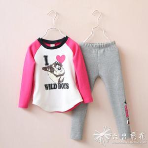 春款亲子款女童爱心卡通猫上衣+字母裤童母女两件套装