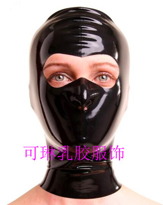 一体成型无缝乳胶头套 露眼全包面具开眼孔胶衣 Latex hood mask