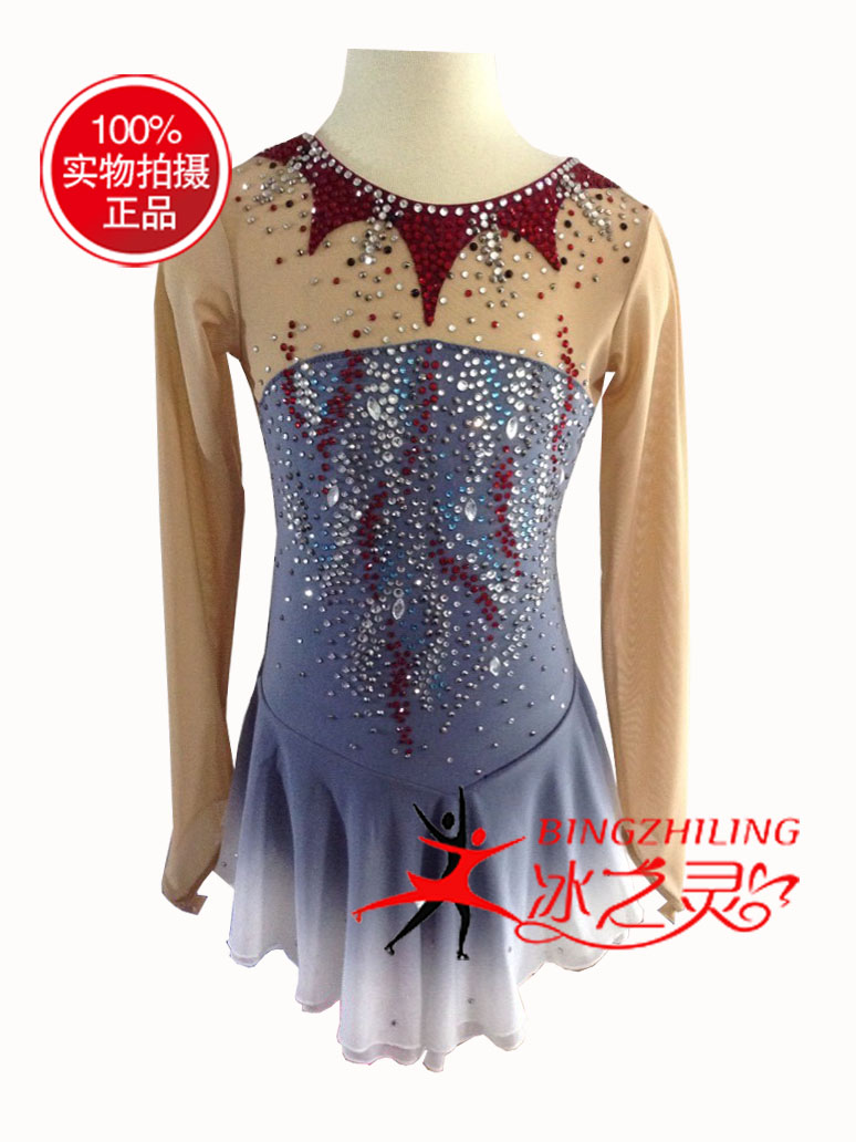 冰之灵花样滑冰服 花样滑冰护具 舞台表演服定制 金妍儿闪钻同款