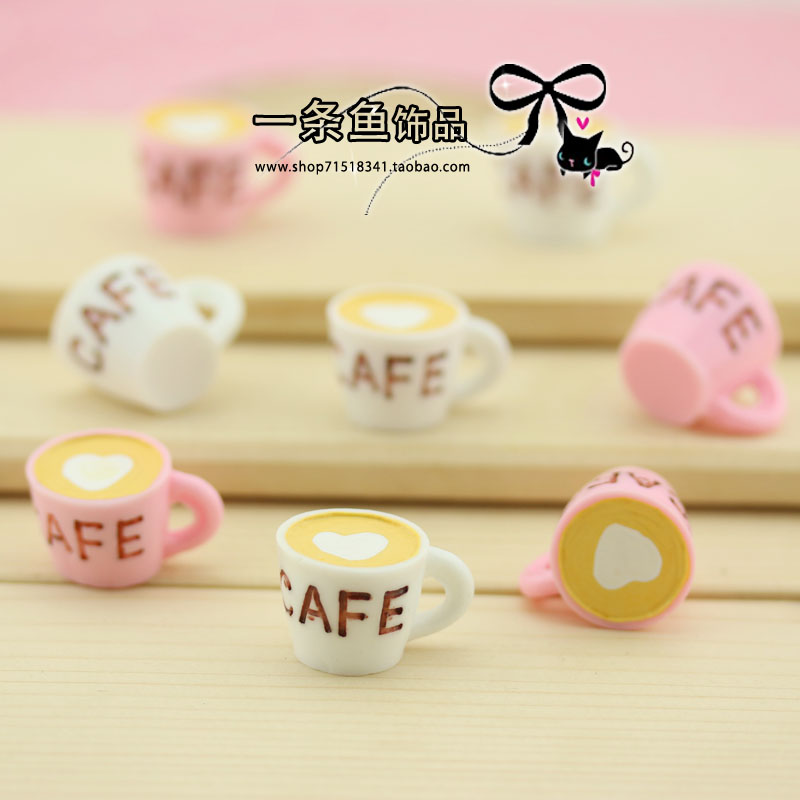 DIY饰品配件 仿真食品手机链挂件迷你彩色心形图案咖啡杯cafe