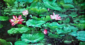 鲜花花朵海报 荷花印象荷塘荷花池荷叶夏季风景装饰画挂画 J1604C