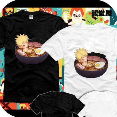 火影忍者九尾一乐拉面naruto木叶纯棉t恤短袖男女衣服