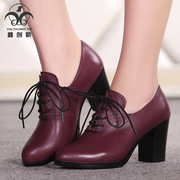 Fall of 2015 women's shoes shoes shoes real leather thick with one-piece high heel wide leather strap British commuter work shoes