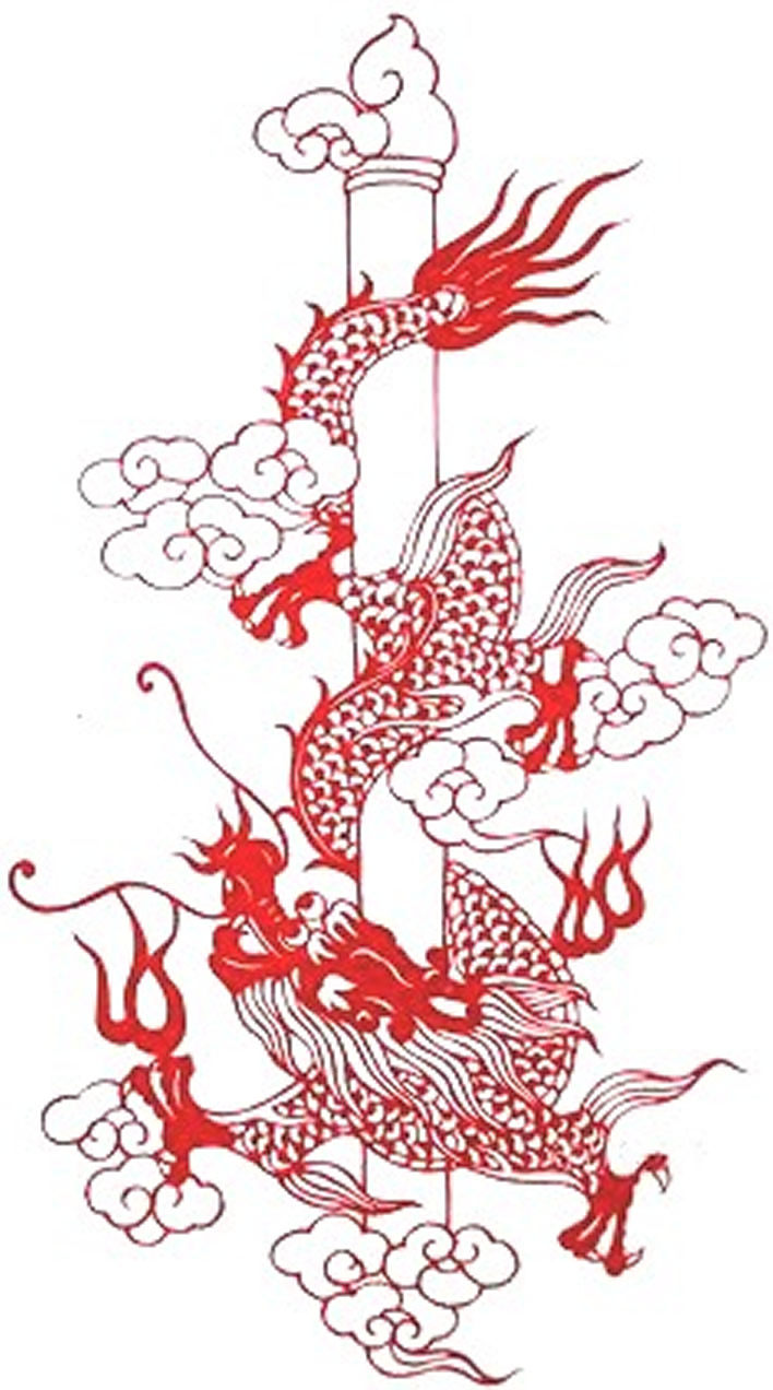 龙 红色剪纸窗花手工镂空成品装饰门窗墙柱客厅贴十二生肖 华表龙