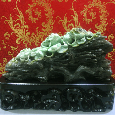 玉如意 南阳独山玉金蟾摆件精雕曙色绿白料南阳独玉摆件富贵缠身1