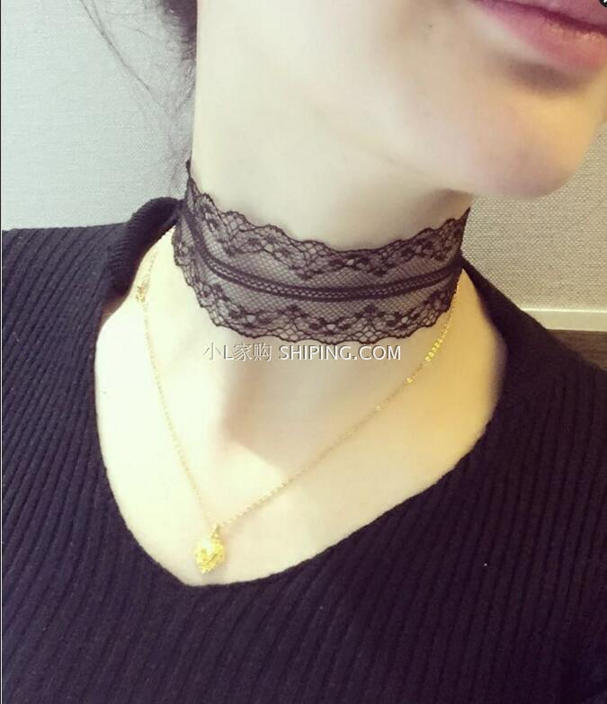 chic锁骨链女日韩黑色蕾丝简约蹦迪颈带网红颈链项圈项链脖子饰品