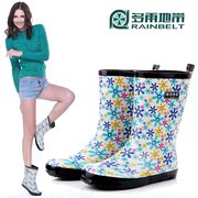 RAINBELT wet areas and elegant flower water tube in the Korean women's fashion boots ladies rain boots shoes warm