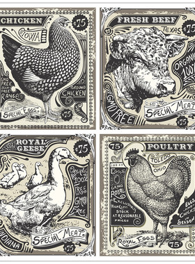 A1328矢量欧美复古动物海报模板羊鹅鸡 AI设计素材