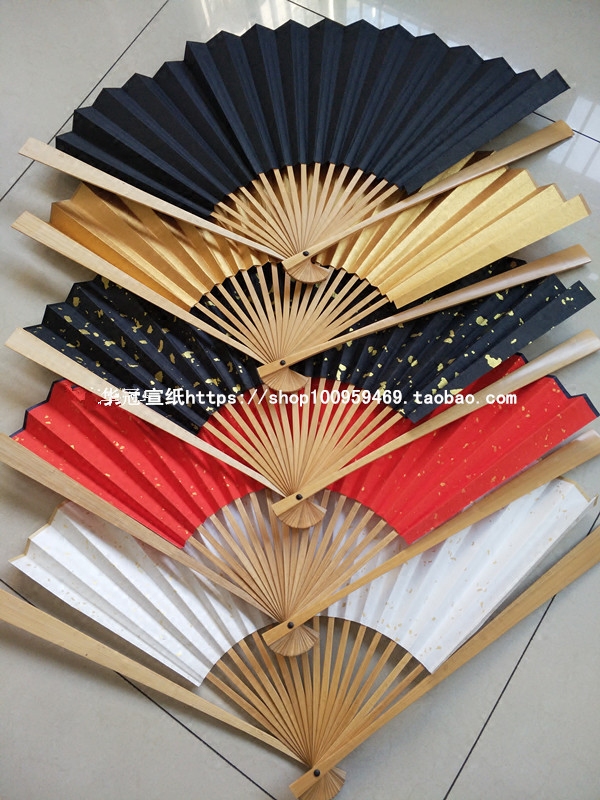 定制折扇水磨玉竹6/7/8/9/10寸司玉扇黑洒金扇面男女宣纸扇中国风