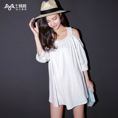 Seven space space OTHERMIX2015 new sexy summer long baggy white strapless chiffon shirt