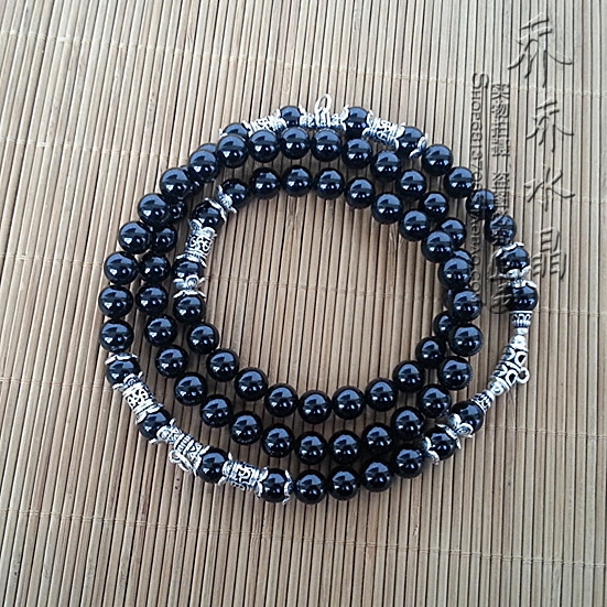 黑玛瑙水晶唐卡项链银色三尊泰国佛牌毛衣挂链 925纯银配件可定制