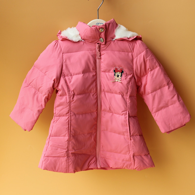 专柜童装迪士尼冬季宝宝女童儿童保暖中长款羽绒服拉链外套