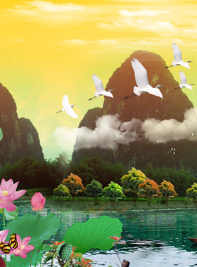 山水画风景画海报壁画客厅家居装饰画墙画沙发背景画挂画 F4601C