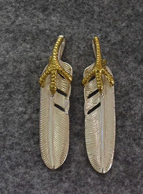 日韩风纯银鹰爪复古饰品羽毛吊坠