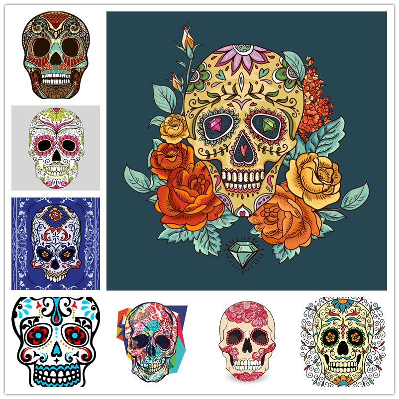 A0231矢量鲜花头骨花纹印花纹身背景图 AI设计素材