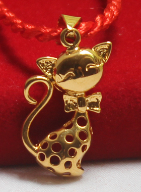 铜镀金吊坠24K真金可爱KTV猫项链吊坠沙金霸王金首饰不掉色送小孩