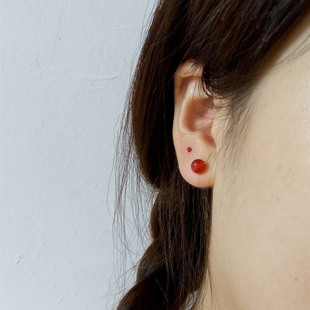 手工999纯银足银麻花耳针4/6mm红玛瑙耳钉耳钉养耳防过敏红耳钉女