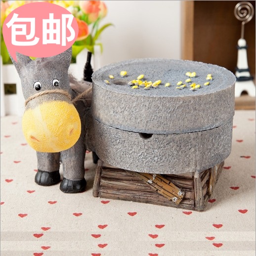 田园创意毛驴拉磨拉车烟灰缸复古树脂工艺品礼品摆件节日礼物礼品