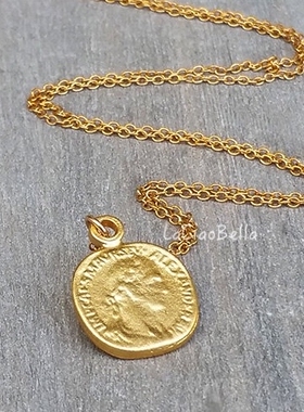 以色列设计师小金币女头像吊坠