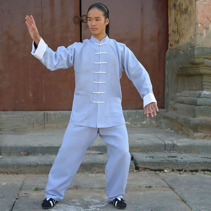 武当高档竹节麻太极服亚麻晨练服棉麻禅修服居士服武术表演练功服