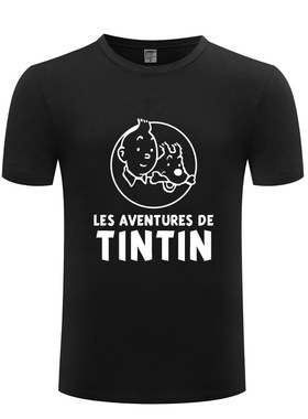 纯棉男式短袖T恤 Tintin Adventure 丁丁历险记 经典动漫卡通