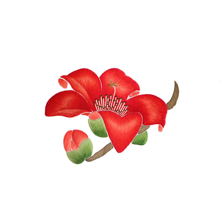 苏绣diy初学套件 木棉花草 针迹扫描 手工刺绣图案 简单零基础