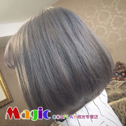 lolita假发软妹日常日系森女风cos假发原宿烟灰色梨花头短发WIG1