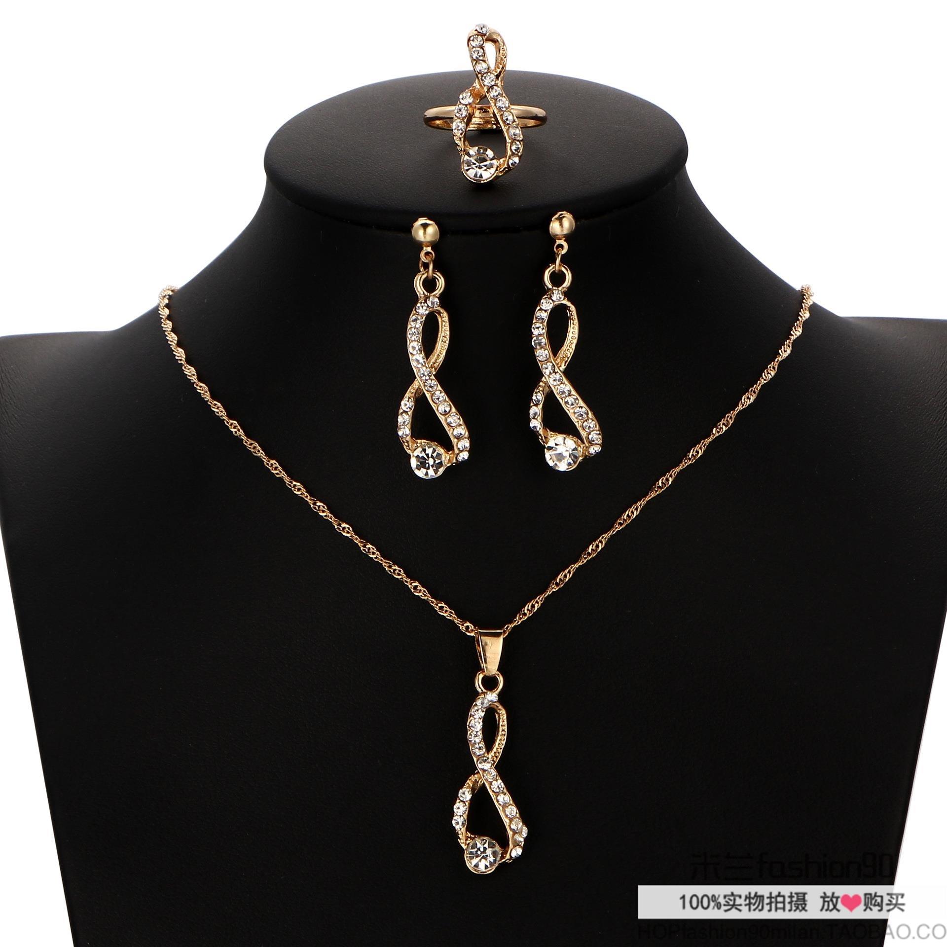 Wedding women crystal diamond earrings necklace jewelry set
