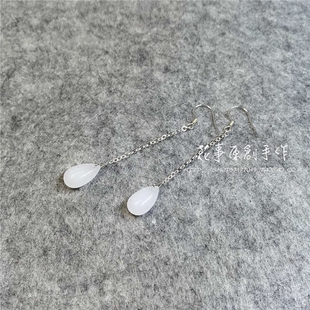 宫锁心玉年素言佟丽娅秀丽江山洪小铃古装白玉水滴纯银耳环饰耳钩