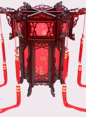 中式实木雕刻宫灯塑料仿古灯笼六角宫灯木制宫灯走马灯旋转灯笼