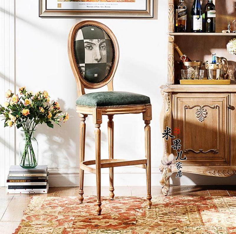 法式新古典欧洲进口白榉木家具人像靠背吧台椅美式酒吧沙发椅吧椅