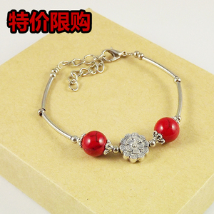 云南特色DIY民族风复古原创手工饰品 女藏饰红松石手链 限购