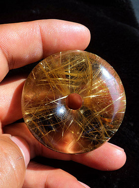 晶山角天然钛晶发晶平安扣吊坠 毛衣坠50*21mm 85.8g一物一图