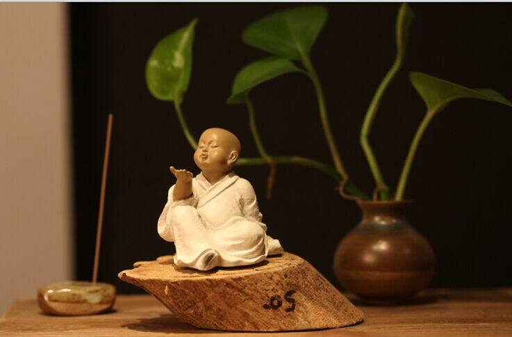 台湾铁丸石 人物石雕摆件 无尘小沙弥茶宠 石愿一角禅石头茶盘