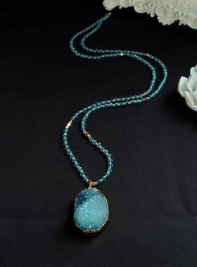 天然奥地利水晶14k金长款毛衣链