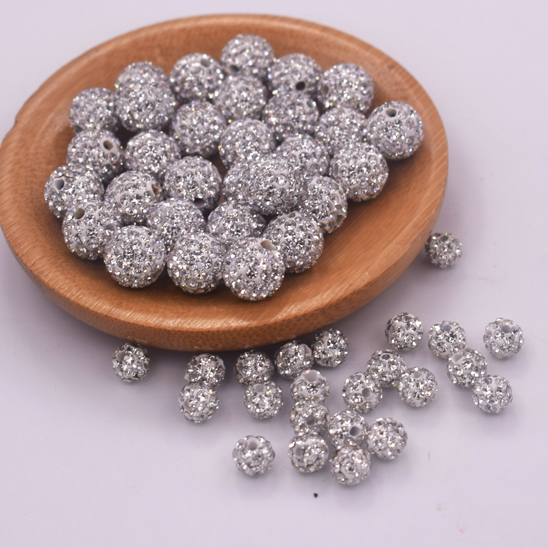 DIY饰品配件材料 七彩色水钻球 隔珠 散珠 软陶镶钻球 4/6/8/10MM