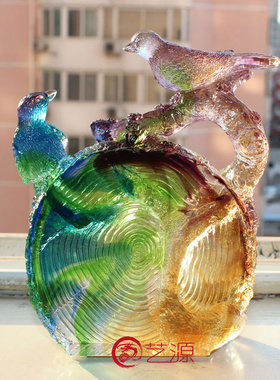 喜上眉梢琉璃情侣生日礼物摆件