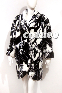 70s复古黑白盖茨比舞蹈钢琴人造皮草oversize外套 美国Vintage