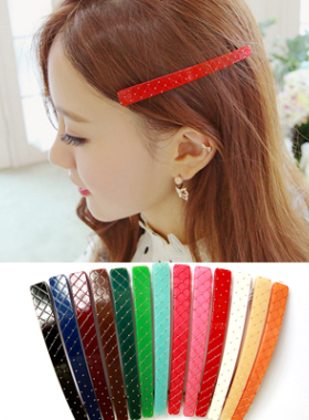 AngelRena正品韩国进口饰品一字型纹格铆钉发夹顶夹弹簧马尾夹G1