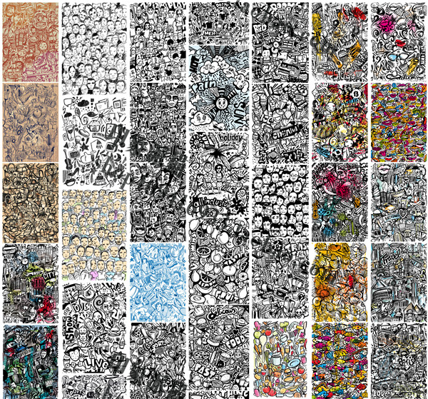 矢量设计素材 50张超酷欧美手绘涂鸦彩色黑白线稿人物图案 EPS