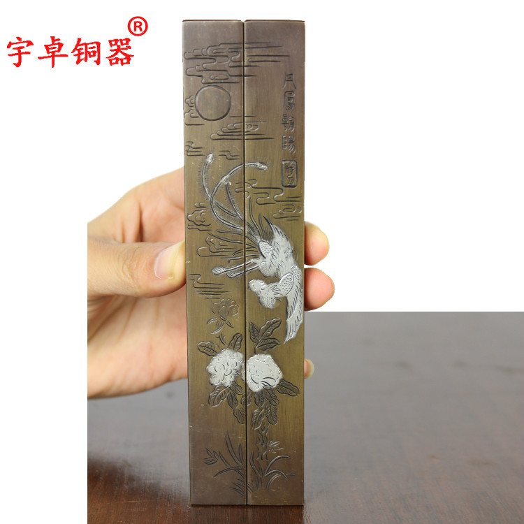 宇卓铜器纯铜镇尺黄铜镇尺实心静月镇纸压纸工艺品摆件